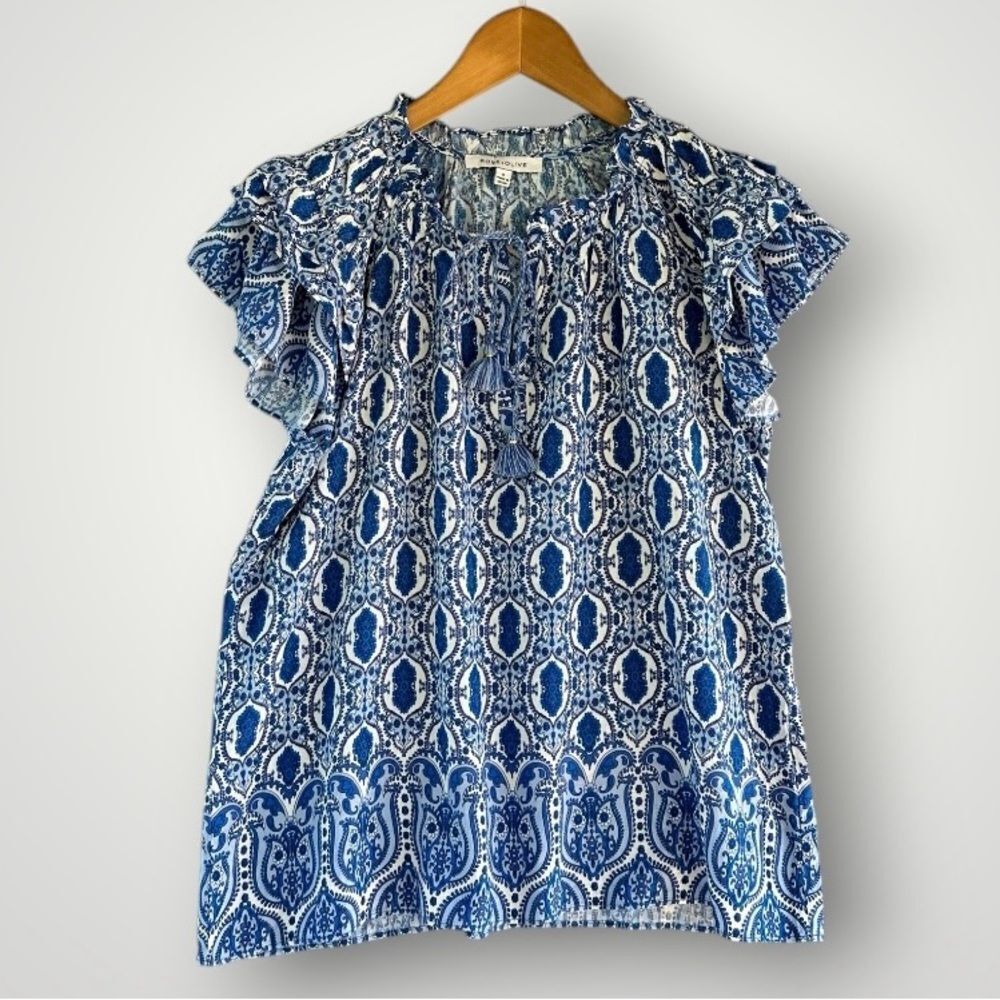 🎉5 for $45🎉 Rose Olive Top Blouse Shirt Size S Blue